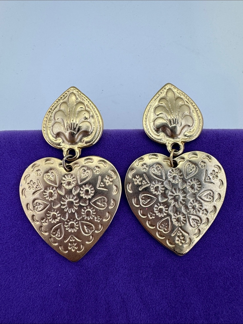 💛 Classic Gold-Tone Heart Floral Drop Earrings | Shield Of Love